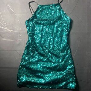 Green Sequin Halter Bodycon Dress